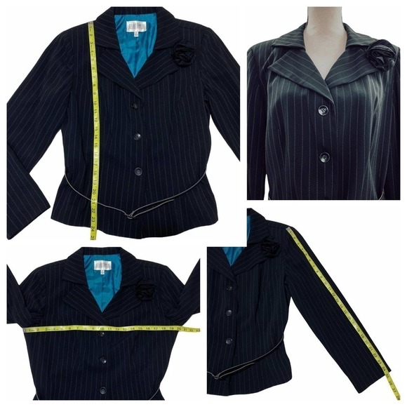 JULIAN Taylor Black White Pinstripe Jacket Size 14 - Picture 14 of 15